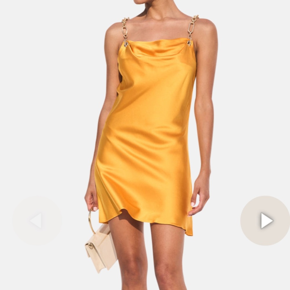 Cult Gaia Orange Gold Chain Slip Dress
